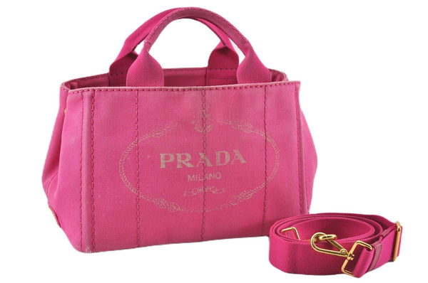 Authentic PRADA Canapa SS 2Way Shoulder Hand Bag Canvas Pink 0883G