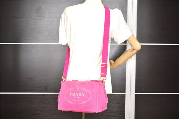 Authentic PRADA Canapa SS 2Way Shoulder Hand Bag Canvas Pink 0883G