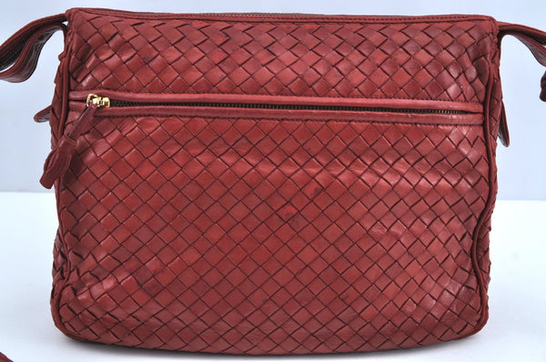 Authentic BOTTEGA VENETA Intrecciato Leather Shoulder Cross Body Bag Red 0884G