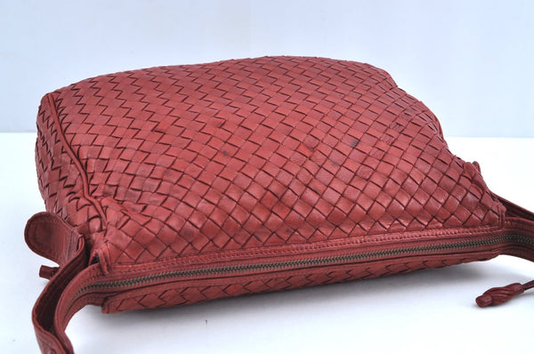 Authentic BOTTEGA VENETA Intrecciato Leather Shoulder Cross Body Bag Red 0884G