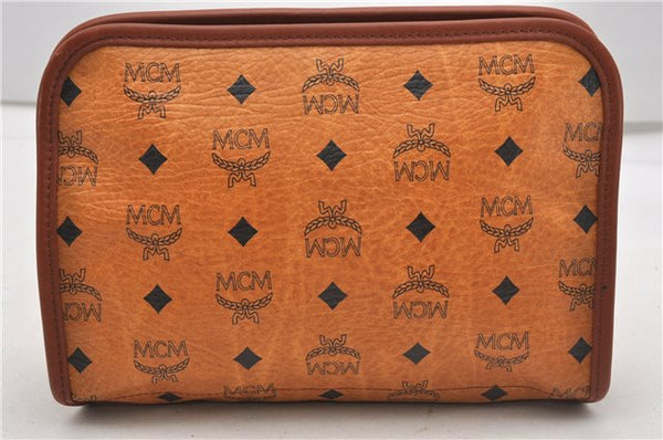 Authentic MCM Visetos Leather Vintage Clutch Hand Bag Purse Brown 0885G