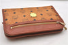 Authentic MCM Visetos Leather Vintage Clutch Hand Bag Purse Brown 0885G