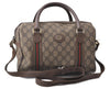 Auth GUCCI Web Sherry Line 2Way Hand Boston Bag GG PVC Leather Brown Junk 0886D
