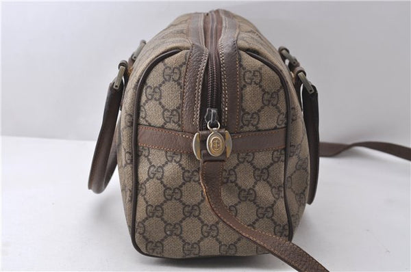 Auth GUCCI Web Sherry Line 2Way Hand Boston Bag GG PVC Leather Brown Junk 0886D