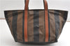 Authentic FENDI Vintage Pequin Hand Tote Bag Purse PVC Leather Brown Black 0886G
