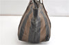 Authentic FENDI Vintage Pequin Hand Tote Bag Purse PVC Leather Brown Black 0886G