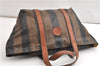 Authentic FENDI Vintage Pequin Hand Tote Bag Purse PVC Leather Brown Black 0886G