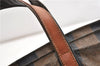 Authentic FENDI Vintage Pequin Hand Tote Bag Purse PVC Leather Brown Black 0886G