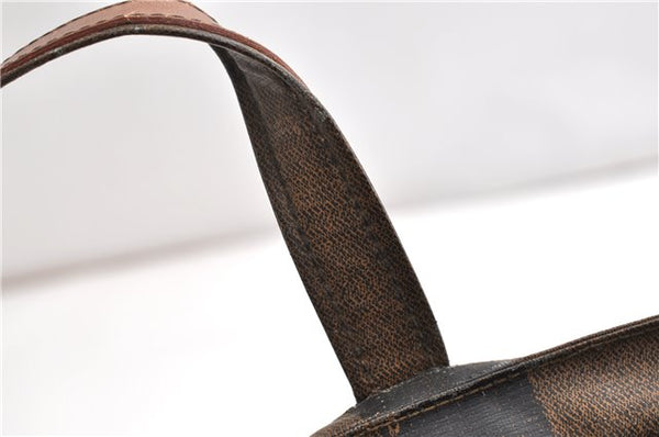 Authentic FENDI Vintage Pequin Hand Tote Bag Purse PVC Leather Brown Black 0886G