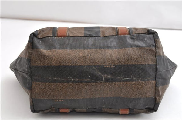 Authentic FENDI Vintage Pequin Hand Tote Bag Purse PVC Leather Brown Black 0886G