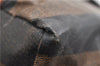 Authentic FENDI Vintage Pequin Hand Tote Bag Purse PVC Leather Brown Black 0886G