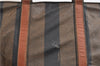 Authentic FENDI Vintage Pequin Hand Tote Bag Purse PVC Leather Brown Black 0886G
