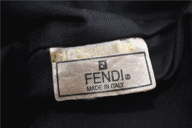 Authentic FENDI Vintage Pequin Hand Tote Bag Purse PVC Leather Brown Black 0886G