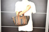 Authentic FENDI Vintage Pequin Hand Tote Bag Purse PVC Leather Brown Black 0886G