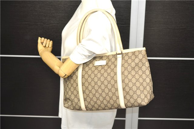 Authentic GUCCI Shoulder Tote Bag GG PVC Leather 114595 Brown Ivory 0887D