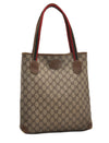 Authentic GUCCI Web Sherry Line Shoulder Tote Bag GG PVC Leather Brown 0888G