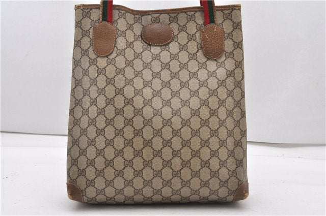 Authentic GUCCI Web Sherry Line Shoulder Tote Bag GG PVC Leather Brown 0888G