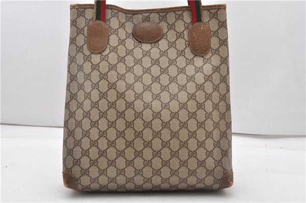 Authentic GUCCI Web Sherry Line Shoulder Tote Bag GG PVC Leather Brown 0888G