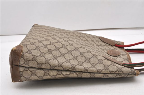 Authentic GUCCI Web Sherry Line Shoulder Tote Bag GG PVC Leather Brown 0888G