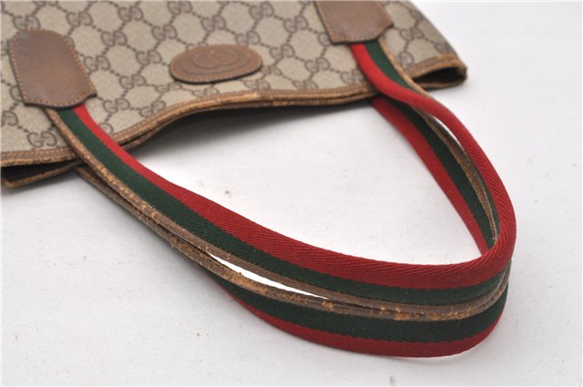 Authentic GUCCI Web Sherry Line Shoulder Tote Bag GG PVC Leather Brown 0888G