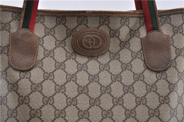 Authentic GUCCI Web Sherry Line Shoulder Tote Bag GG PVC Leather Brown 0888G