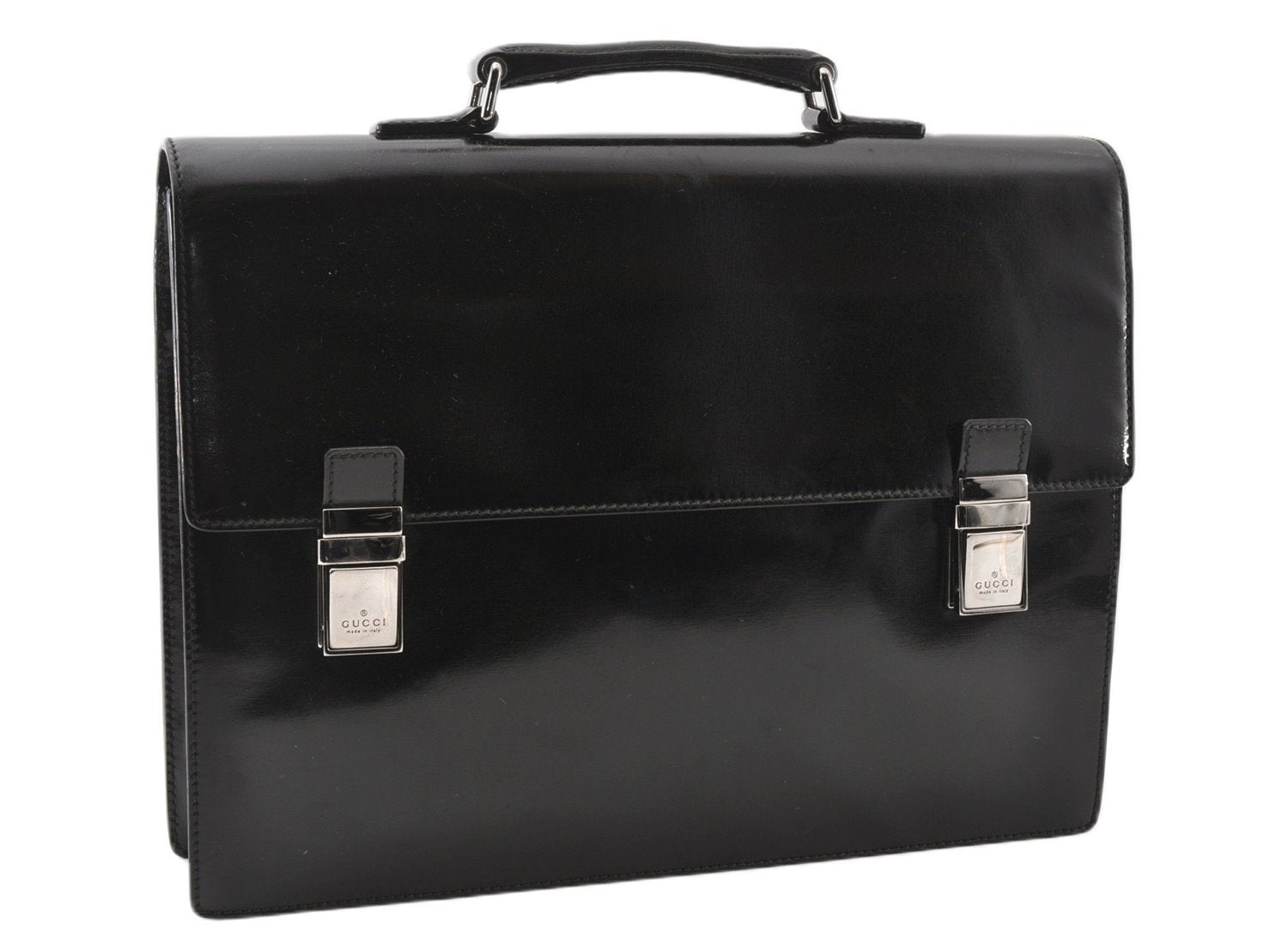 Authentic GUCCI Vintage Briefcase Business Bag Enamel Black 0889G