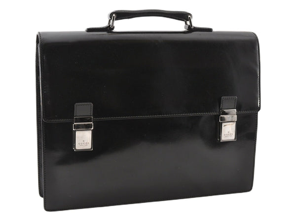 Authentic GUCCI Vintage Briefcase Business Bag Enamel Black 0889G