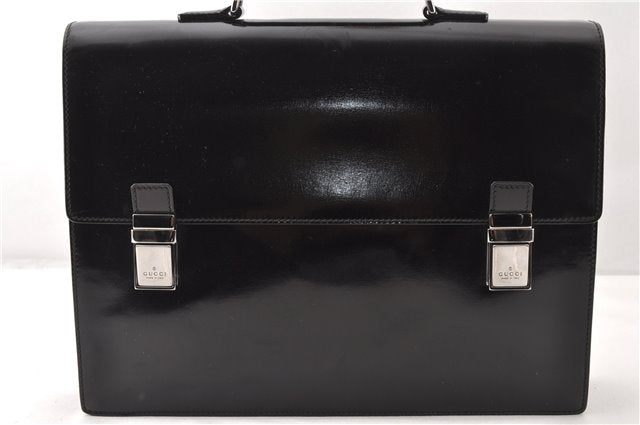 Authentic GUCCI Vintage Briefcase Business Bag Enamel Black 0889G