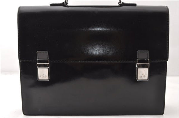 Authentic GUCCI Vintage Briefcase Business Bag Enamel Black 0889G