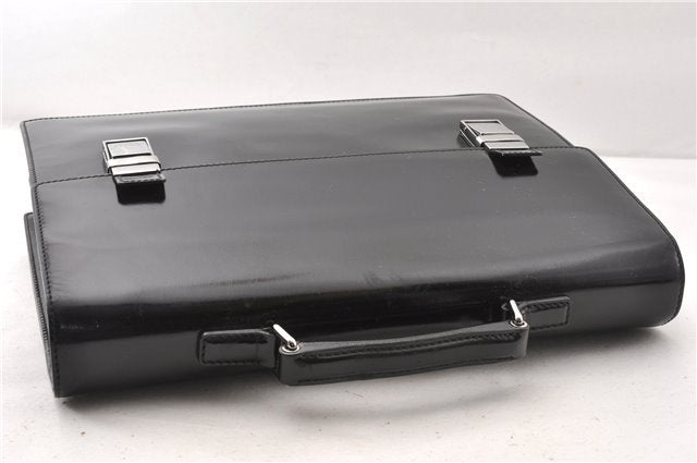 Authentic GUCCI Vintage Briefcase Business Bag Enamel Black 0889G