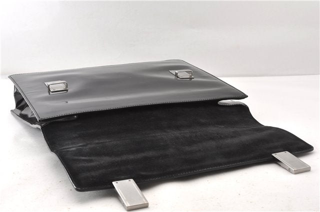 Authentic GUCCI Vintage Briefcase Business Bag Enamel Black 0889G