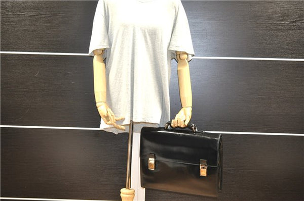 Authentic GUCCI Vintage Briefcase Business Bag Enamel Black 0889G