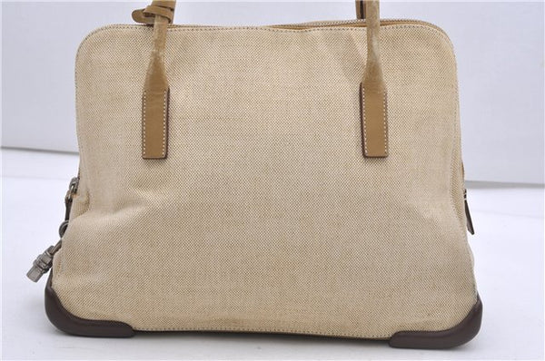 Authentic PRADA Vintage Canvas Leather Shoulder Tote Bag Purse Beige 0891G