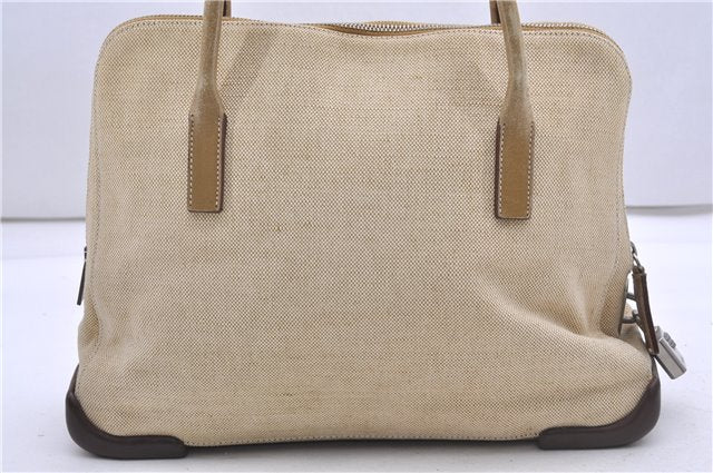 Authentic PRADA Vintage Canvas Leather Shoulder Tote Bag Purse Beige 0891G