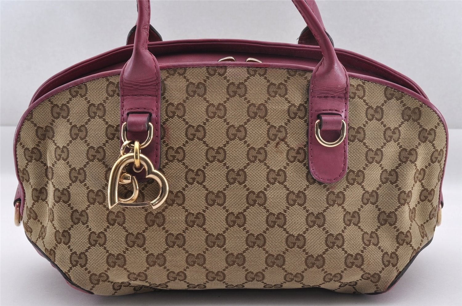 Authentic GUCCI Heart Bit 2Way Hand Bag GG Canvas Leather 269955 Brown 0895I