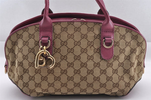 Authentic GUCCI Heart Bit 2Way Hand Bag GG Canvas Leather 269955 Brown 0895I