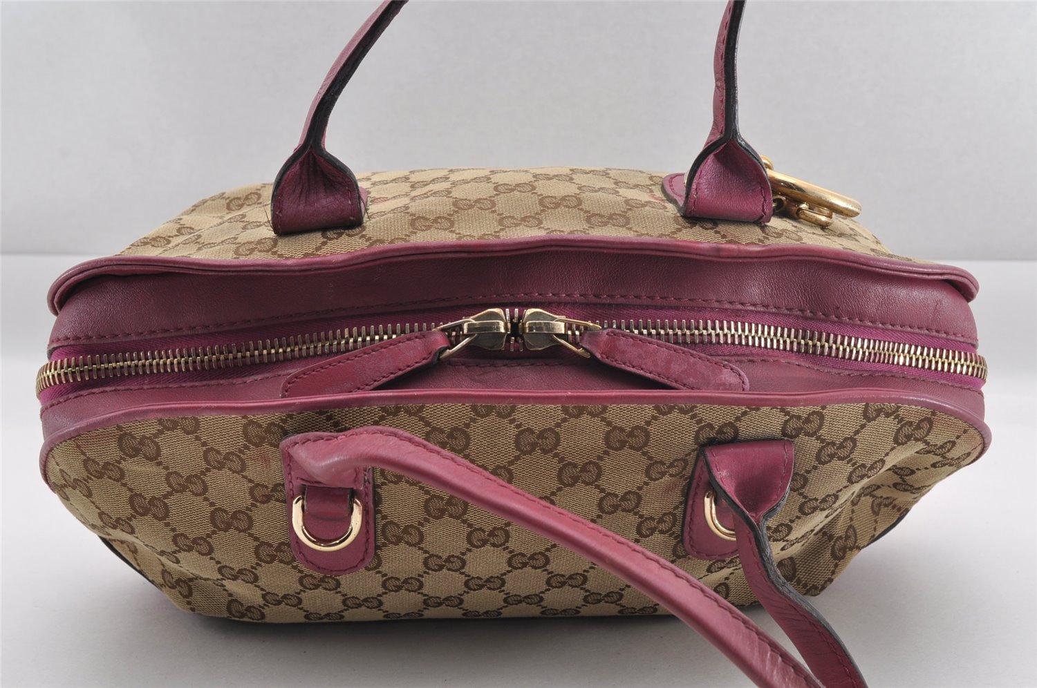 Authentic GUCCI Heart Bit 2Way Hand Bag GG Canvas Leather 269955 Brown 0895I