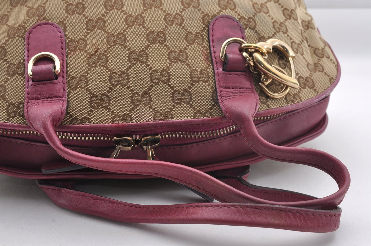 Authentic GUCCI Heart Bit 2Way Hand Bag GG Canvas Leather 269955 Brown 0895I