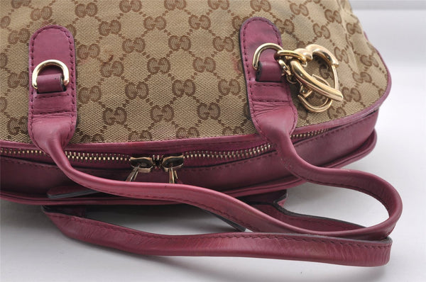 Authentic GUCCI Heart Bit 2Way Hand Bag GG Canvas Leather 269955 Brown 0895I