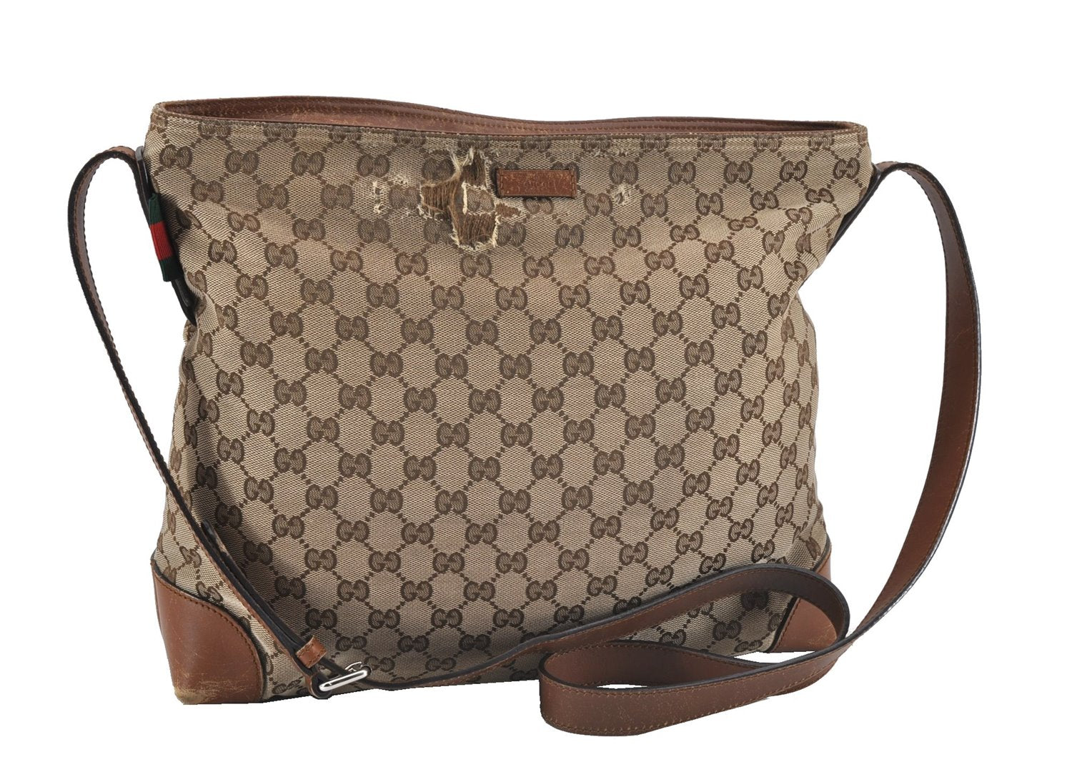 Auth GUCCI Web Sherry Line Shoulder Bag GG Canvas Leather 308930 Brown 0896G