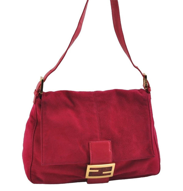 Authentic FENDI Mamma Baguette Shoulder Hand Bag Purse Suede Leather Pink 0896I