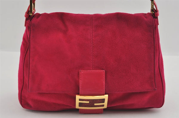 Authentic FENDI Mamma Baguette Shoulder Hand Bag Purse Suede Leather Pink 0896I