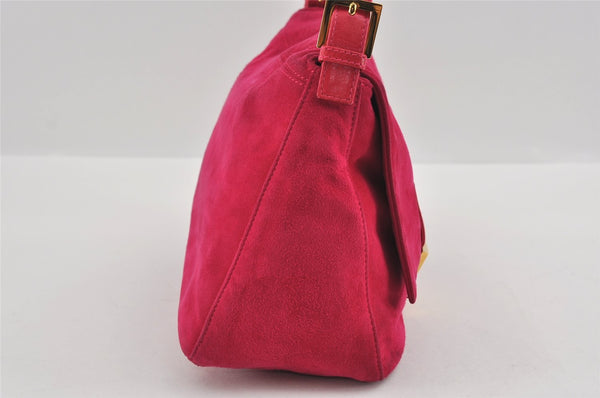Authentic FENDI Mamma Baguette Shoulder Hand Bag Purse Suede Leather Pink 0896I