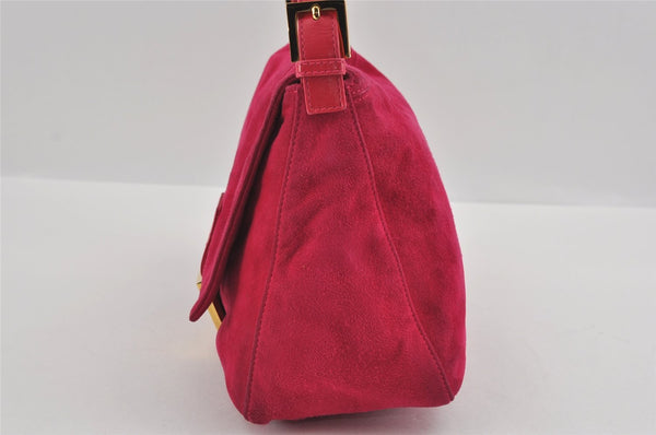 Authentic FENDI Mamma Baguette Shoulder Hand Bag Purse Suede Leather Pink 0896I