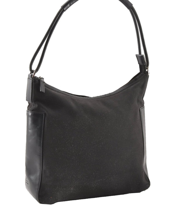 Authentic GUCCI Vintage Shoulder Hand Bag Purse Canvas Leather Black 0897G