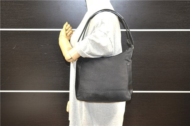Authentic GUCCI Vintage Shoulder Hand Bag Purse Canvas Leather Black 0897G
