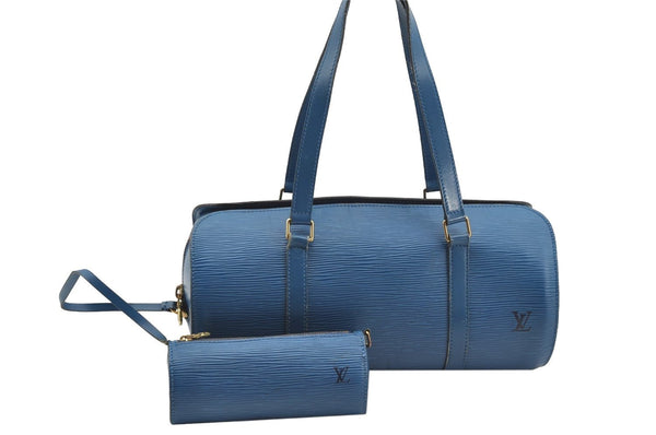 Authentic Louis Vuitton Epi Soufflot Hand Bag Blue M52225 LV 0897I