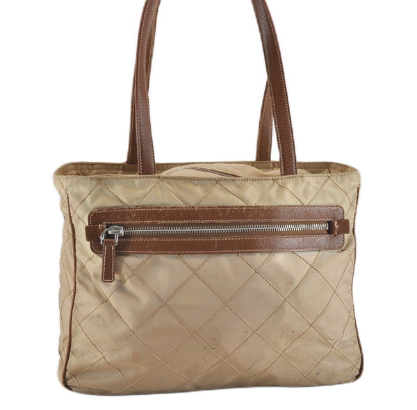 Authentic PRADA Nylon Tessuto Leather Shoulder Tote Bag BR2218 Beige 0898G