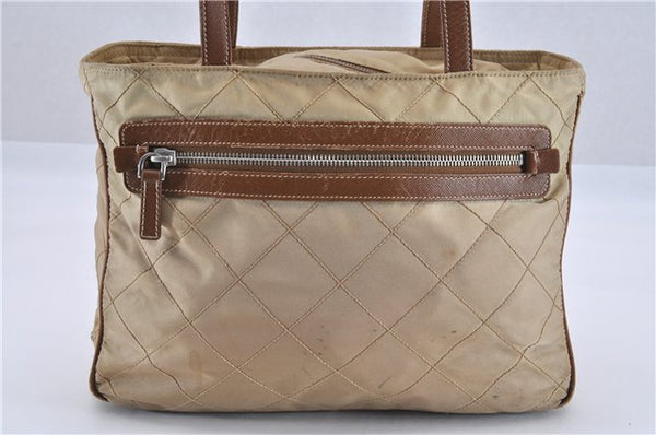 Authentic PRADA Nylon Tessuto Leather Shoulder Tote Bag BR2218 Beige 0898G