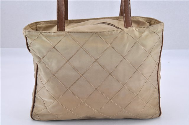 Authentic PRADA Nylon Tessuto Leather Shoulder Tote Bag BR2218 Beige 0898G